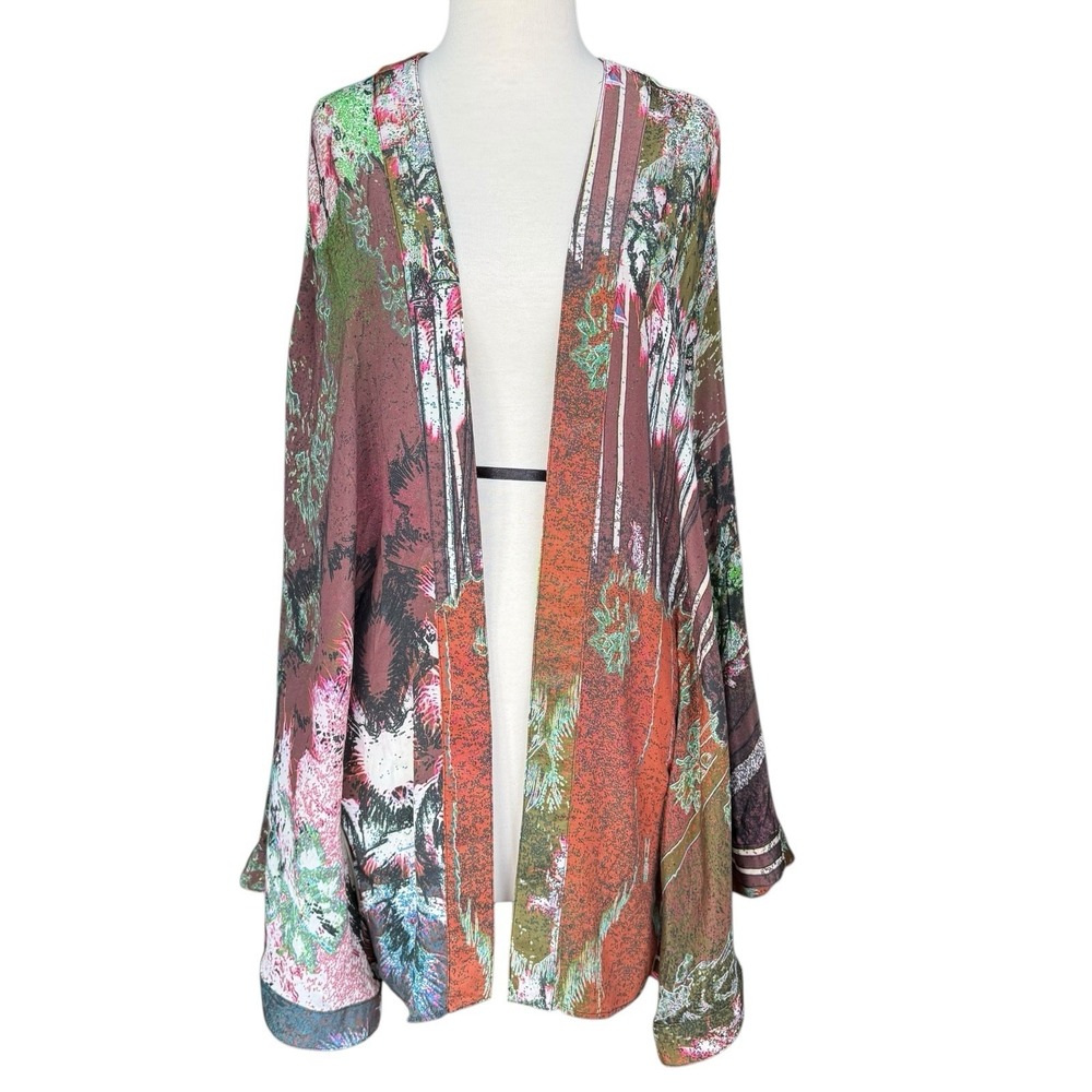 One Teaspoon Women's 100% Silk One Size Kimono Open Art to Wear Burn Out